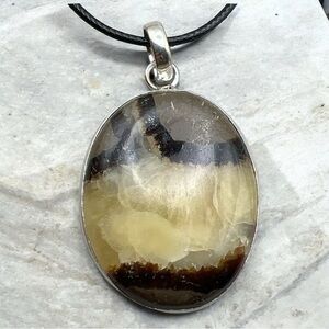 New Septarian Crystal Stone Dragonstone Silver Overlay Pendant Necklace
